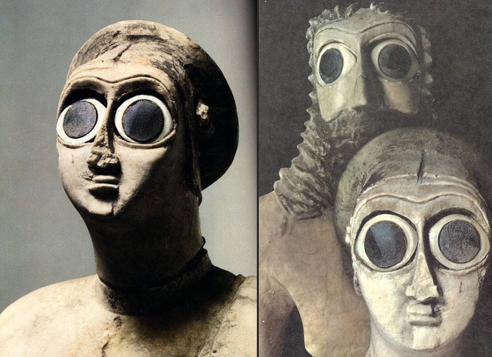 Sumerian votive statues are under-life size anthropomorphic representations that were created as the embodiment of the worshipper and were set up at strategic points within the temple as dedications to the god. Read more: instagram.com/archaeologyart