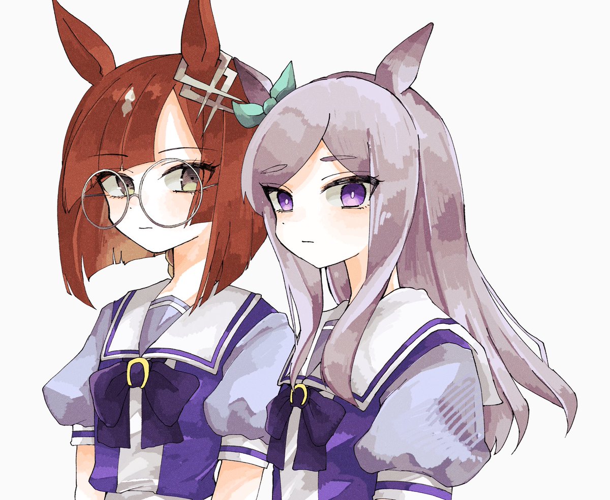 mejiro mcqueen (umamusume) multiple girls 2girls animal ears long hair horse ears round eyewear glasses  illustration images