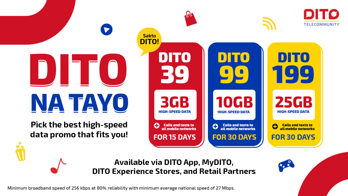 DITOphofficial's tweet photo. May bago DITO! 😲
Due to popular demand, we now have a prepaid promo na sakto! DITO 39 is now available via the DITO APP, MyDITO, DITO Experience Stores, and retail partners!
Visit https://t.co/v2JMmymC71 for more info!
#DITO39 #DITO99 #DITO199 #DITOTelecommunity #DITOph https://t.co/J5NtQVWnwn