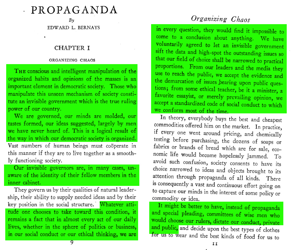 JasonBermas's tweet photo. A lot of people know the word "Propaganda" but do they know it was a term coined in a book by Edward Bernays? Or what he said in the BEGINNING OF CHAPTER 1? #PleaseReadIt https://t.co/FnEnjUWmTD