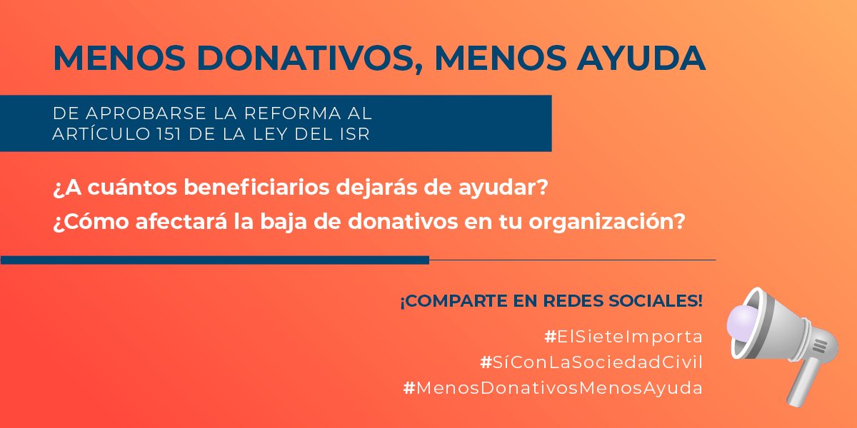 Cemefi's tweet photo. Si eres una #OSC que se verá afectada por la reforma al Artículo 151 de la Ley del ISR, te invitamos a compartirlo a través de un tuit, agregando el porcentaje de donativos de personas físicas y usando hashtags como "SíConLaSociedadCivil https://t.co/GYvE6drFhp