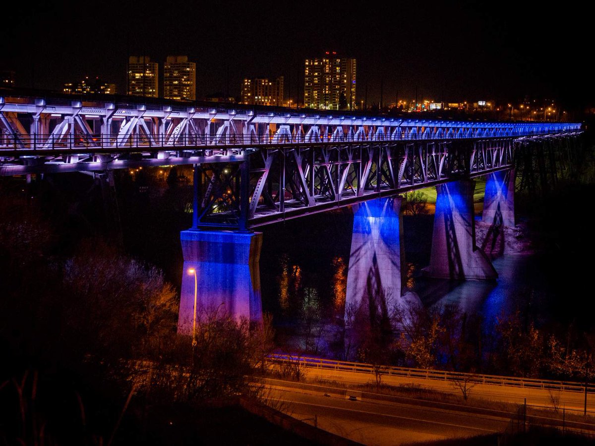 The #HighLevelBridge in #Edmonton #Alberta will be lit in purple & blue for Light It Up for National Disability Employment Awareness Month (NDEAM). #LightItUpForNDEAM #LightItUp1021 #NDEAM  #RethinkDisability #EngageTalent #Yeg #LightTheBridge⤴️