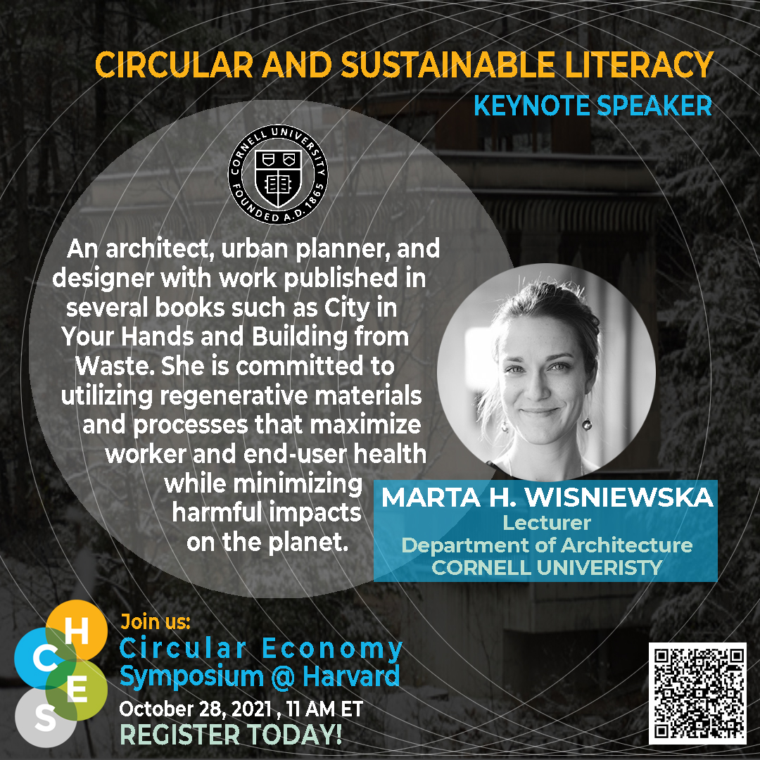 The Keynote Speaker of our #Circular and #Sustainable Literacy event, Marta H. Wisniewska, is committed to utilizing regenerative materials &amp; processes that maximize worker &amp; end-user health while minimizing harmful impacts on the planet. 
Register today - lnkd.in/eBdgXh76