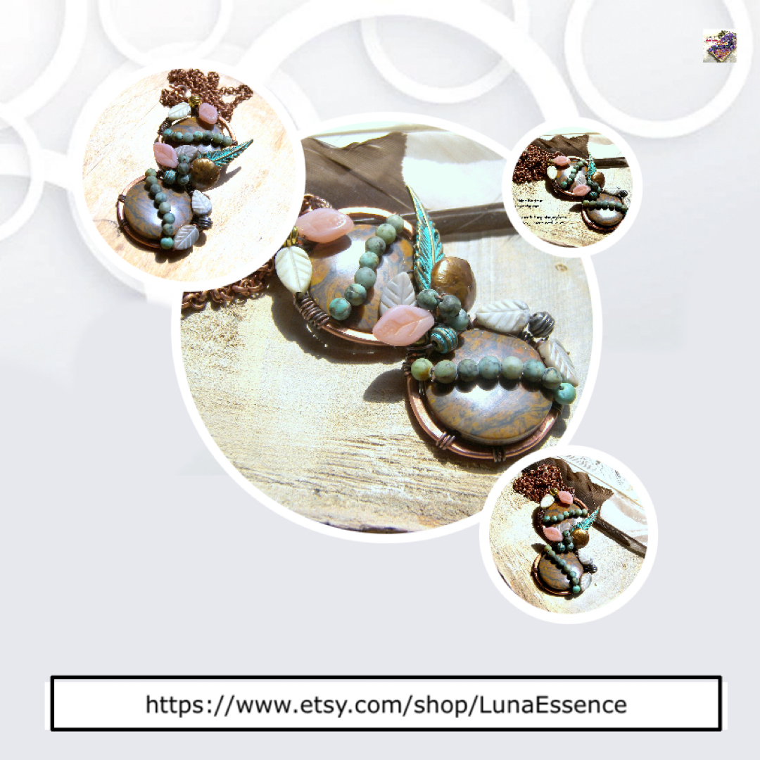 lunaessence's tweet photo. Bohemian Rainbow Jasper, Turquoise, feather, leaf, wrap Pendant #WrapPendant #RainbowJasper 
Buy here https://t.co/gAAYw0mtTY https://t.co/LMHclIwGPW