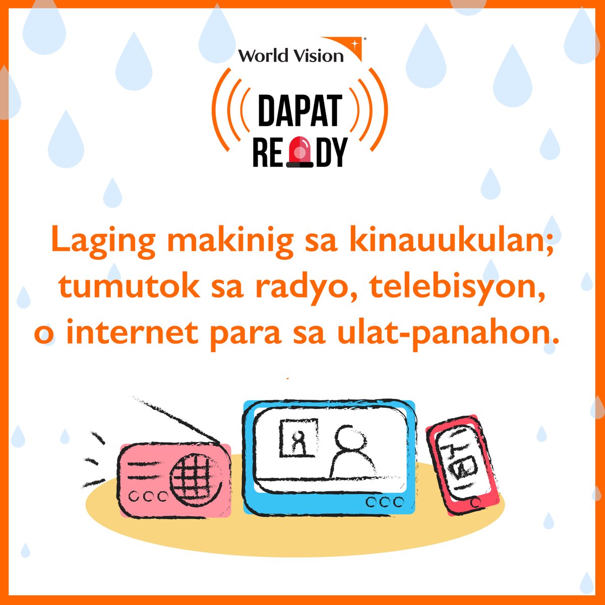 worldvisionph's tweet photo. #DapatReady: Mga dapat tandaan sa panahon ng tag-ulan ☔
#Reminder #RainySeason #WorldVisionPH #OneForCommunity https://t.co/OiNiXEjGYs