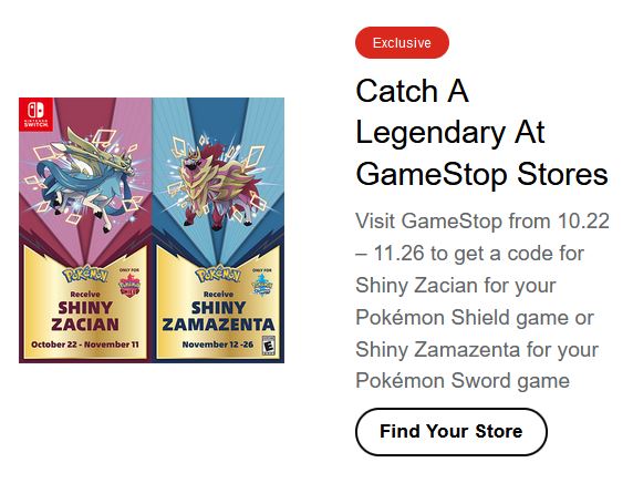 GameStop - Receive Shiny Zacian for your Pokémon Shield game and Shiny  Zamazenta for your Pokémon Sword game. Get a free distribution code  in-store while supplies last! Check your local GameStop store