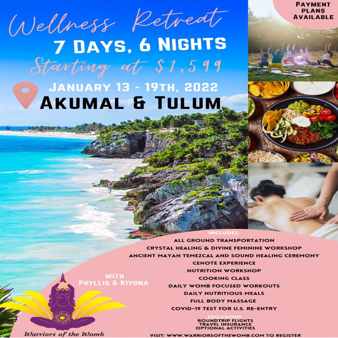 KiyonaMiah's tweet photo. Calling all ladies! Join us for an a amazing week in Akumal and Tulum Mexico 🇲🇽 ! We have carefully planned this retreat with your womb wellness in mind. 

Visit https://t.co/UznL4xybvZ to register at the introductory price of $100! https://t.co/q3DklSumRU