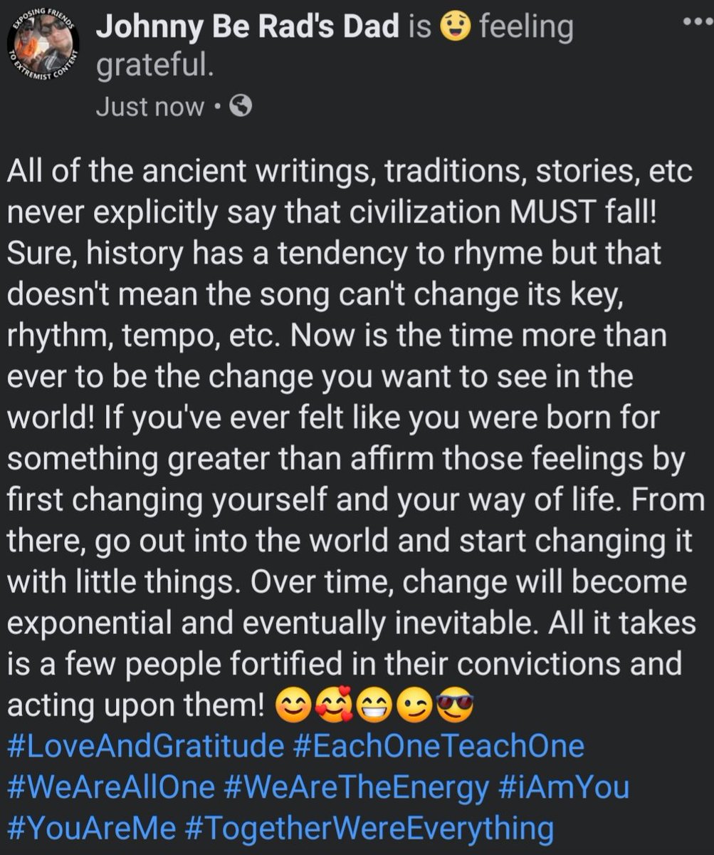 JohnnyBeRadsDad's tweet photo. #LoveAndGratitude #EachOneTeachOne #WeAreAllOne #WeAreTheEnergy #iAmYou #YouAreMe #TogetherWereEverything https://t.co/tVxQ4MZjVw