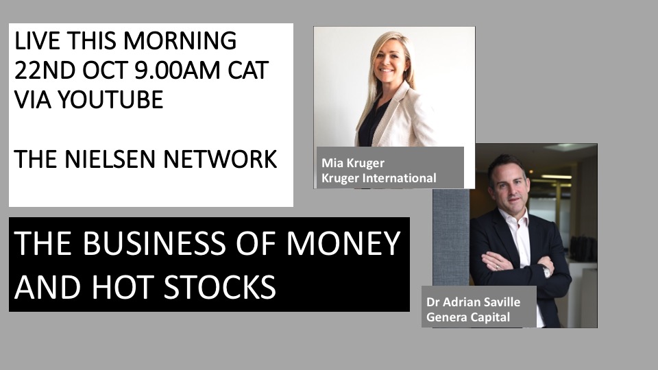 Have a late breakfast with @AdrianSaville and @Mia_Kruger this Friday morning the 22nd Oct at 9.00am and tap into their expertise in navigating the world of money and investing.  
Access show via: youtu.be/DBxWiJuMmpo
@LindsayBiz @JanineBester @StrictlyPods