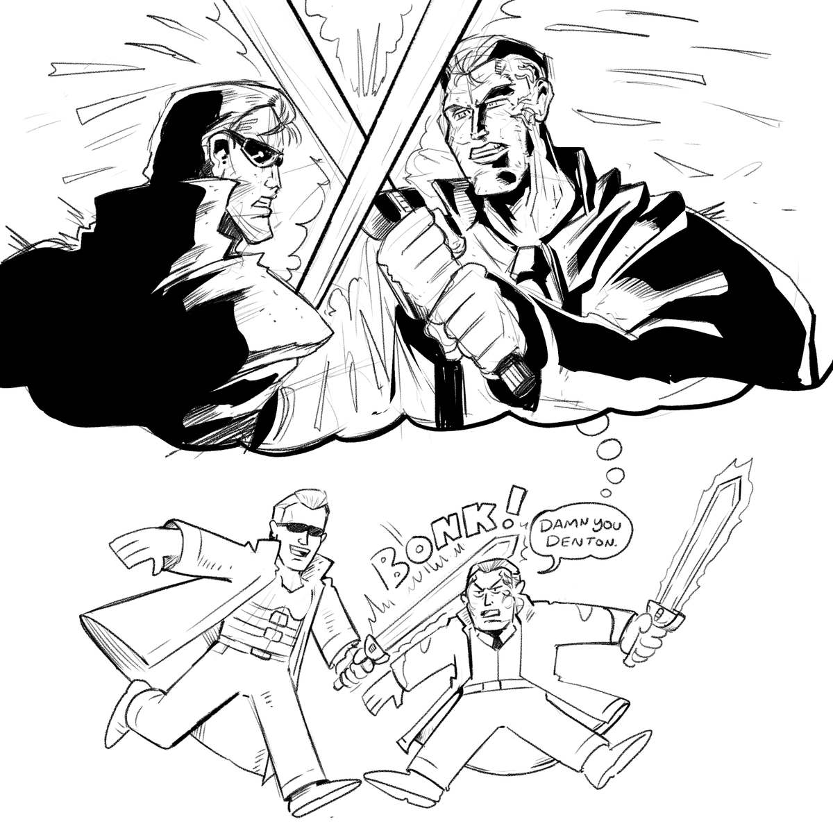 The_Chromonaut's tweet photo. walton wishes sword fights would be a lot cooler than they actually are https://t.co/xIu23t39um