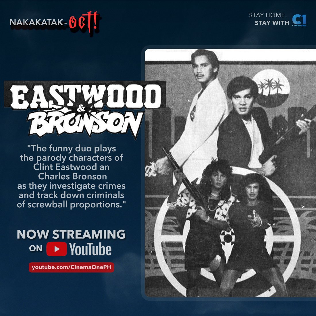 c1nemaone's tweet photo. Starring Richard Gomez and Joey Marquez panoorin ang #FullMovie ng "Eastwood & Bronson"! Now streaming on #CinemaOne's YouTube channel!
Watch here: https://t.co/6tn196rKrh
#StayWithC1 #FreeMovies
#RichardGomez #JoeyMarquez https://t.co/qHba6Krpei