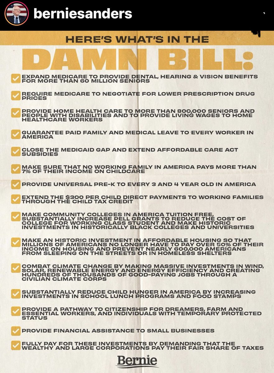 “HERE’S WHAT’S IN THE DAMN BILL”
—<a href="/BernieSanders/">Bernie Sanders</a> on Instagram.