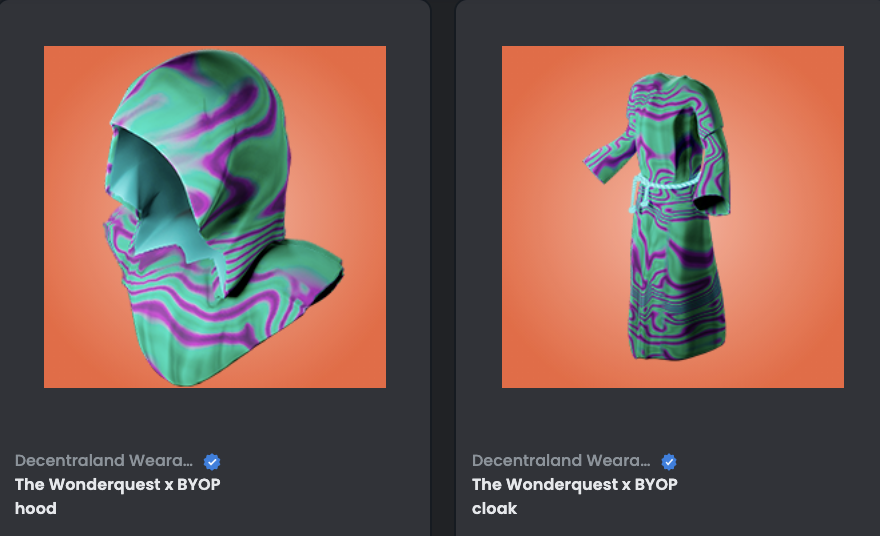 jennifer_sutto's tweet photo. Giving away a @BYOPills cloak and hoodie that you can wear in @decentraland 💊🎁

Just like + reply with your ETH address, picking a winner tomorrow 🌟 https://t.co/zWcGQtO2n6