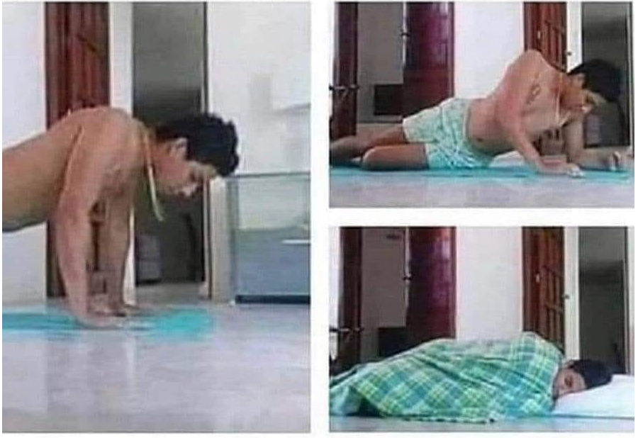Staka's tweet photo. When you try to workout at home https://t.co/CVCEE8baxw