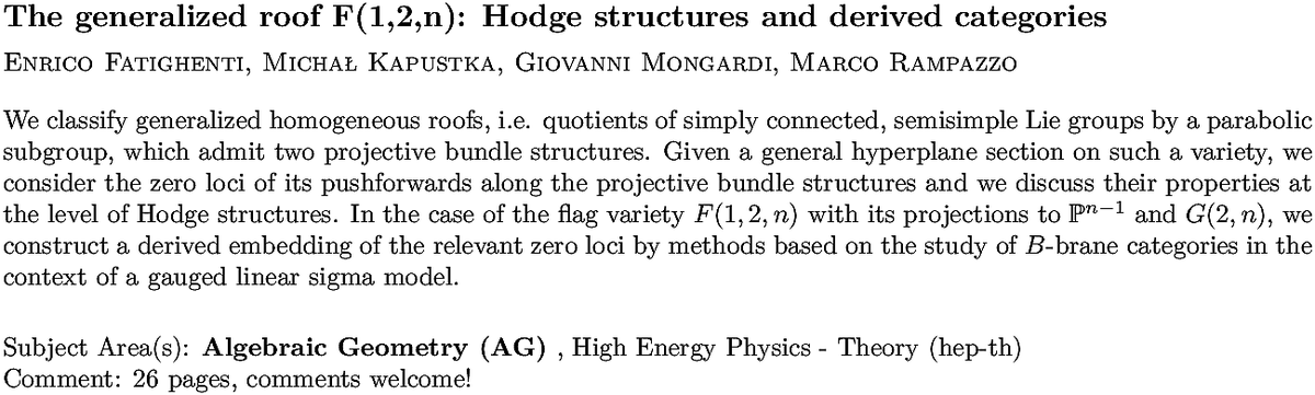 arXiv_math_AG's tweet photo. https://t.co/eEe7QMvYxy
E Fatighenti et. al.
The generalized roof F(1,2,n): Hodge structures and derived categories https://t.co/nfWQuybzZl