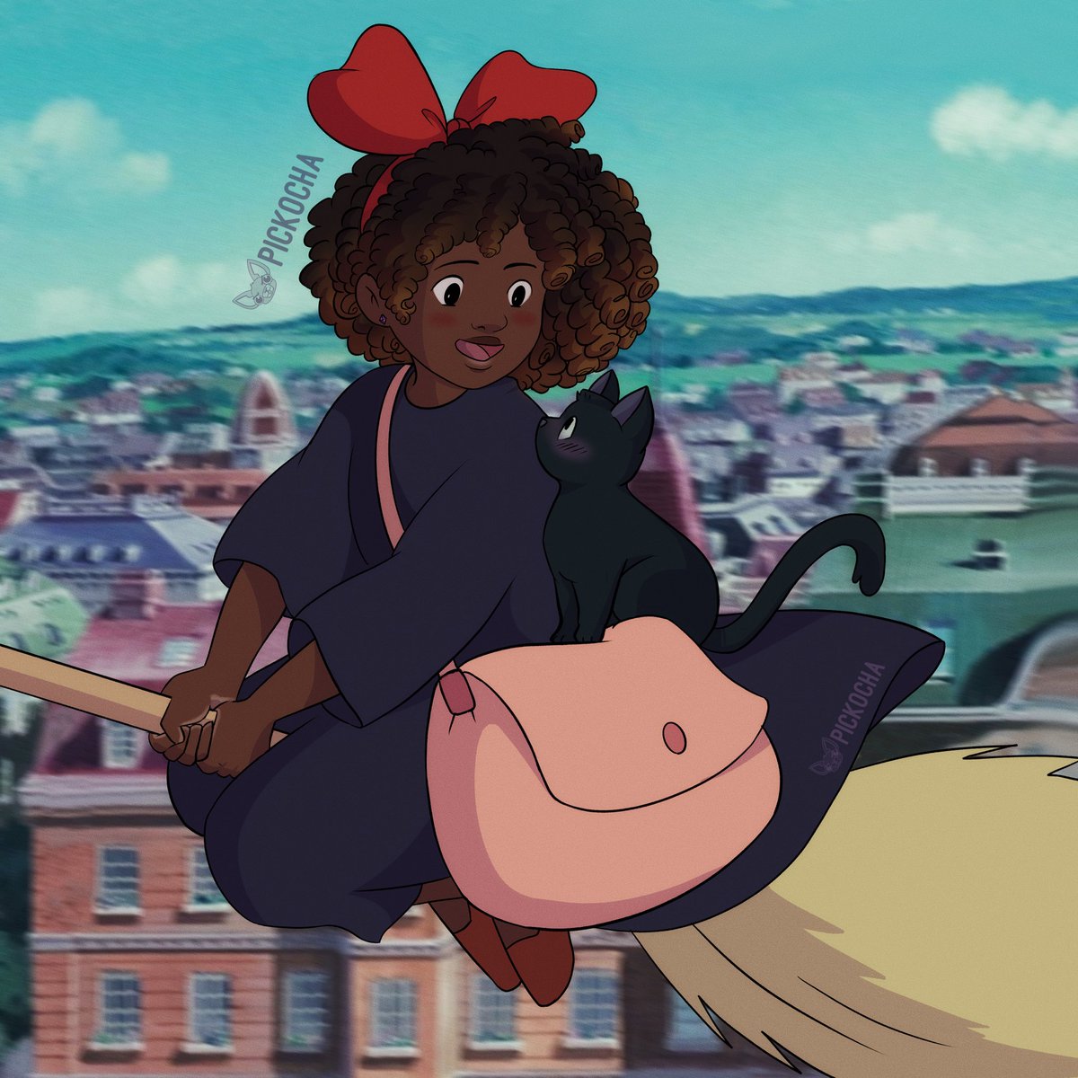 pickocha's tweet photo. #Olympiantober2021 Prompt 4 “Witch” 
I was definitely thinking of Hazel Levesque when I wrote this prompt. I thought it would be really cute to draw her as Kiki from “Kiki’s Delivery Service” and Frank as Jiji💕 #PercyJackson #hazellevesque @readriordan https://t.co/rtOs6dQzQx
