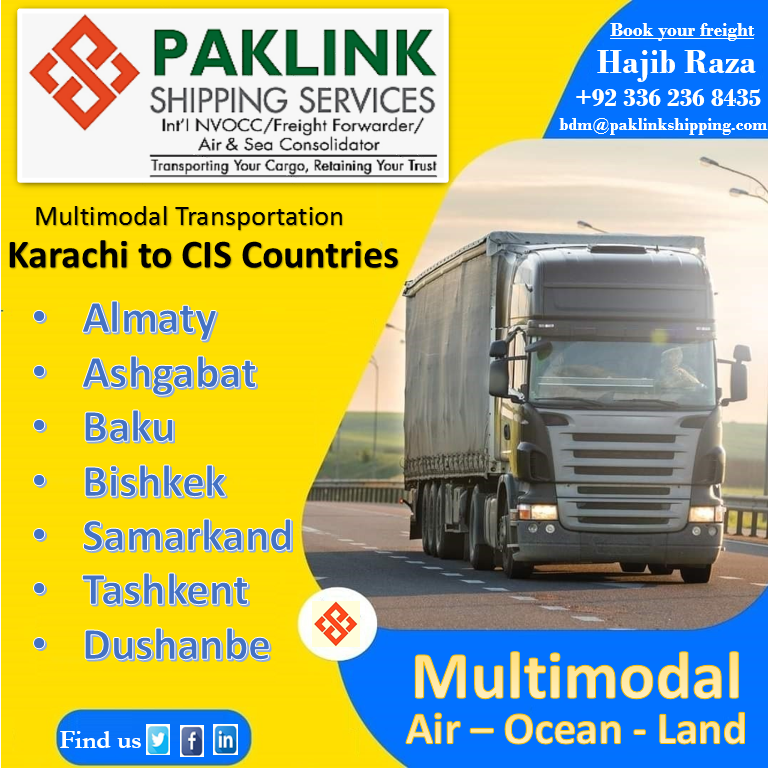 PaklinkShippin's tweet photo. Paklink Shipping Services is offering multimodal transport solutions. Karachi to cities in CIS Countries:
•Almaty
•Ashgabat
•Baku
•Bishkek
•Samarkand
•Tashkent
•Dushanbe
#transportation #Transport #multimodal21 #freightforwarding #freight https://t.co/08mBHi8OFs