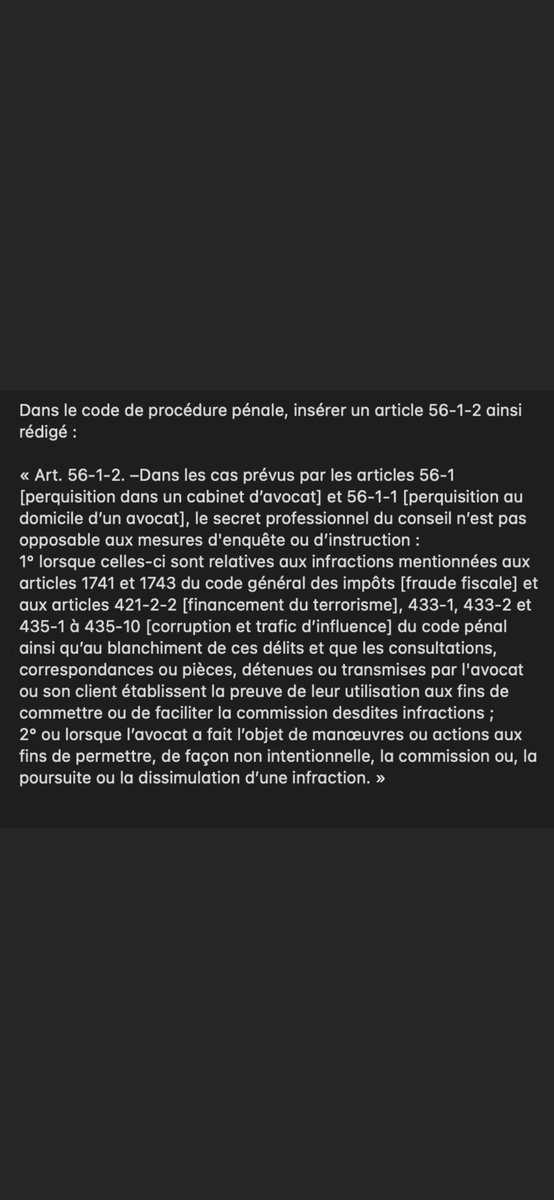 JuCourvoisier's tweet image. Pour faire simple, pour lutter contre certains infractions, les juges pourront perquisitionner les cabinets des avocats mais aussi leurs domiciles privés, sans que le secret professionnel ne puisse les arrêter. Aucune démocratie n’accepterait cela. #Ecoeurée
