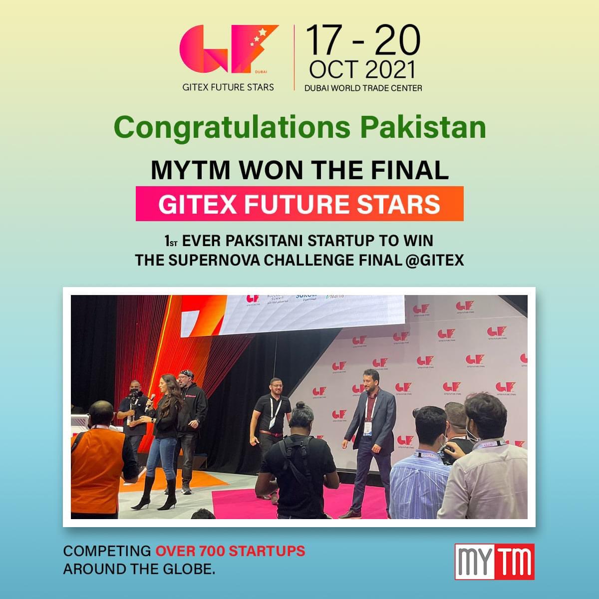 imhassanmustafa's tweet photo. Congratulation #Pakistan
#MYTM won the final #GITEX2021 future stars.
1st ever Pakistani #startup to win the SuperNova challenge final #GITEX #Technology Week.
Competing 700 STARTUPS around the globe.
Special thanks to the @MoitOfficial and team MYTM. #PakistanZindabad https://t.co/c2a3kuSh2T