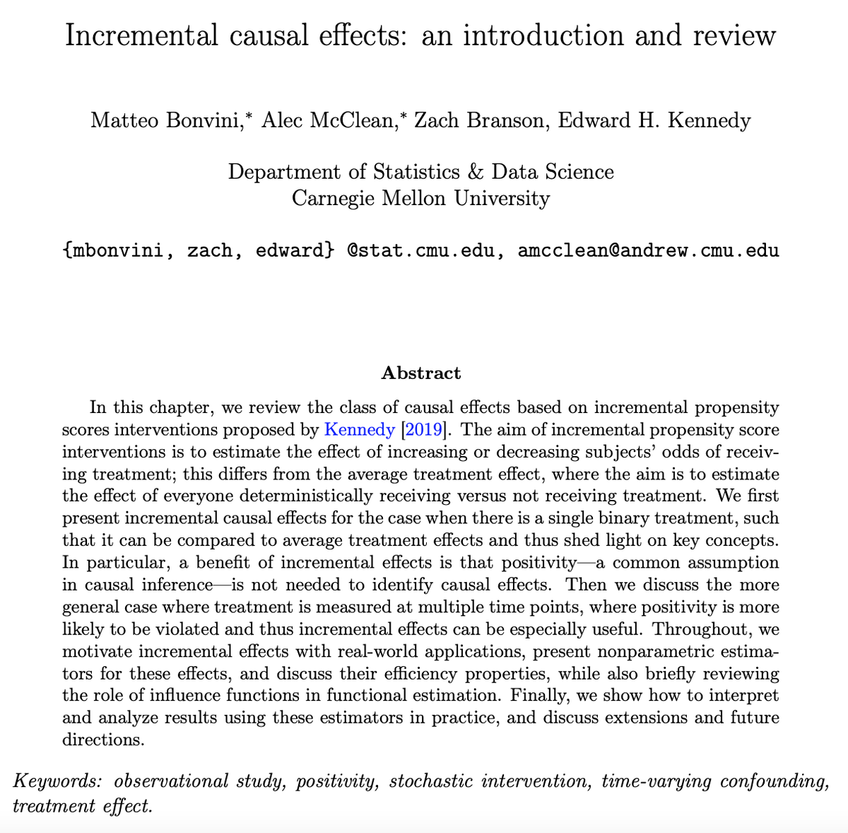 New review of incremental effects, with <a href="/bonv3/">Matteo Bonvini</a>, Alec McClean, &amp; Zach Branson!

arxiv.org/abs/2110.10532

Usual effects compare all vs none exposed - but this doesn't make sense if some are destined to be exposed. Can instead ask "what'd happen if trt were slightly more likely?"