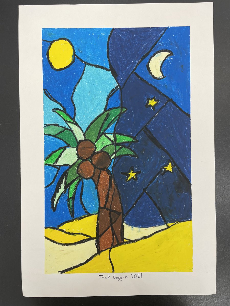 ArtAlderman's tweet photo. 5th grade Tiffany inspired stained glass windows…. In oil pastel 🌴🌲🌳🎄 @AldermanEagles @NhcsArts https://t.co/rA3Y5zR0yw
