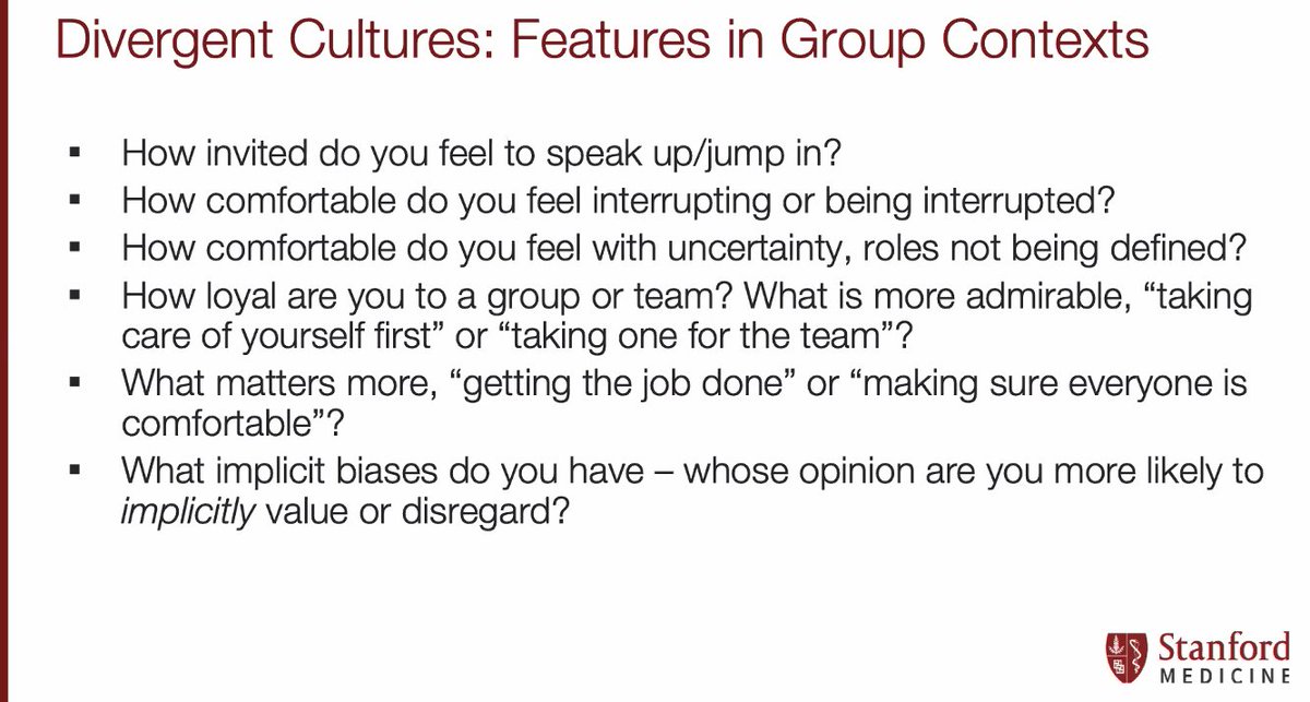 alvarezzzy's tweet photo. In divergent cultures, how might we cultivate inclusion? 

In some cultures, conversations just go and you just jump in.
In some, you wait your turn after a few seconds of silence. 

How do you manage uncertainty? 

#LEADatStanfordMed https://t.co/lax0HtAmOa