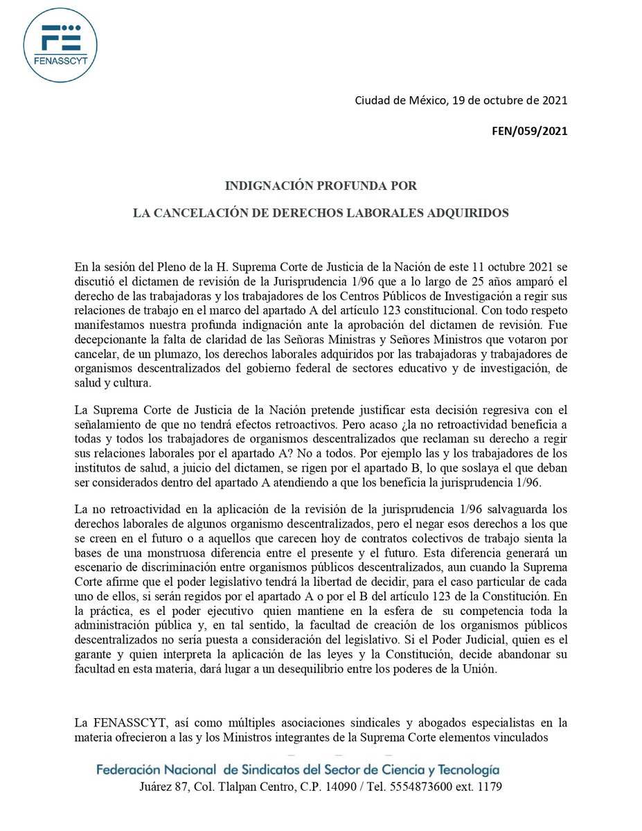 fenasscyt's tweet photo. Aquí la posición de la #FENASSCYT sobre la sustitución de la jurisprudencia 1/96 por parte de la 
@SCJN https://t.co/0bpVq3UDEZ
