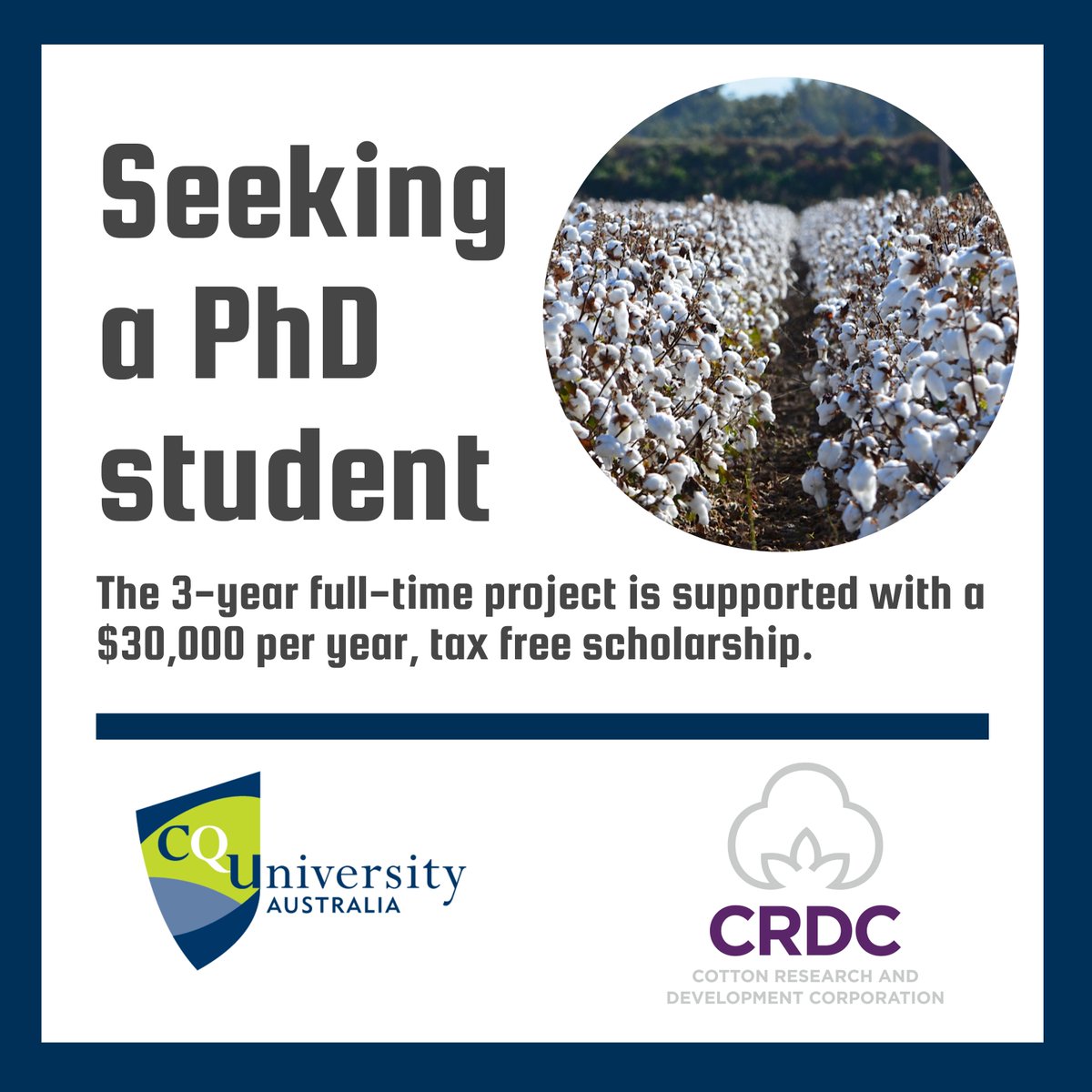 EducationAgri's tweet photo. We're looking for a PhD Student to join the team! 👕🧵
You'll develop your skills and contribute to a broader industry funded project. For more information reach out to @nic_career or visit https://t.co/DqiDSnsZLU

@CQUni @CottonResearch @CottonAustralia https://t.co/5euk8CTvET