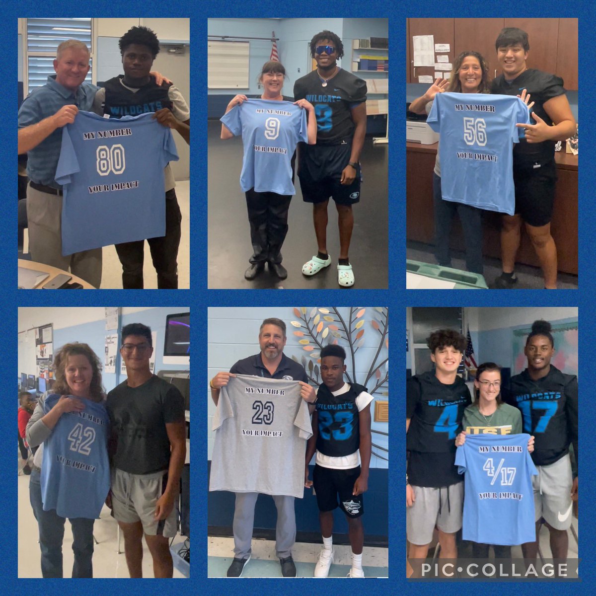 WCHS_Wildcats's tweet photo. Today was a special day for some teachers that received gratitude for the impact they have made on the lives of the Senior Football players. The favorite teacher was asked to wear the shirt to their last Home game. The shirt says “My number, Your Impact” #WildcatNation https://t.co/P7yJOiTXTa
