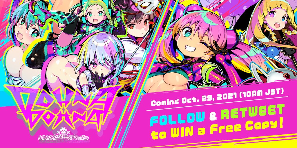 We're excited to announce that Dohna Dohna is coming out in English NEXT FRIDAY, Oct. 29, 2021 at 10AM JST!

FOLLOW @Shiravune &amp; RETWEET this to WIN a free copy of the year's most colorful ero-RPG!
#DohnaDohna