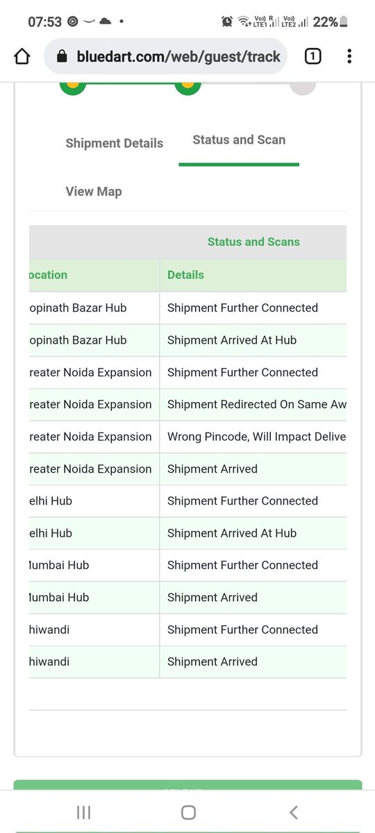 Hi <a href="/BlueDartCares/">Blue Dart Support</a> , Here is an official account of India Post mentioning that Gaur City 1 pin code is 201318 . Still  I see the package is not being sent stating Wrong pin code.  Please look into this on priority. AWB : 38460612514