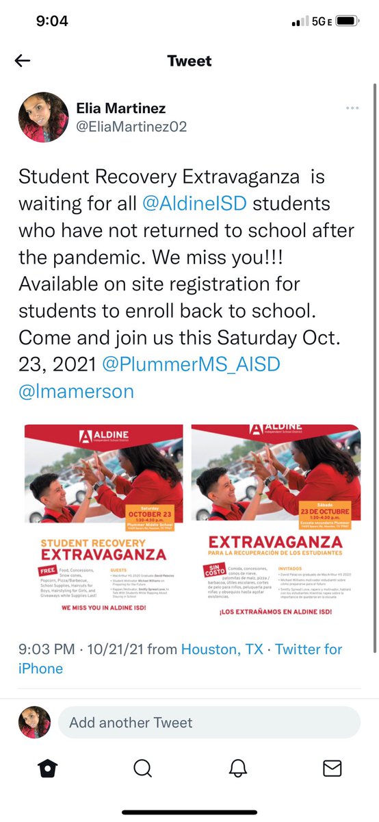 Kendra manley (@manleykendra) on Twitter photo Come out and support our Student Recovery Extravaganza <a href="/AldineISD/">Aldine ISD</a> <a href="/JonesMS_AISD/">JonesMSToros</a> ! We are sooooo excited!!🎊🎉🥳 Come out and support our Student Recovery Extravaganza <a href="/AldineISD/">Aldine ISD</a> <a href="/JonesMS_AISD/">JonesMSToros</a> ! We are sooooo excited!!🎊🎉🥳