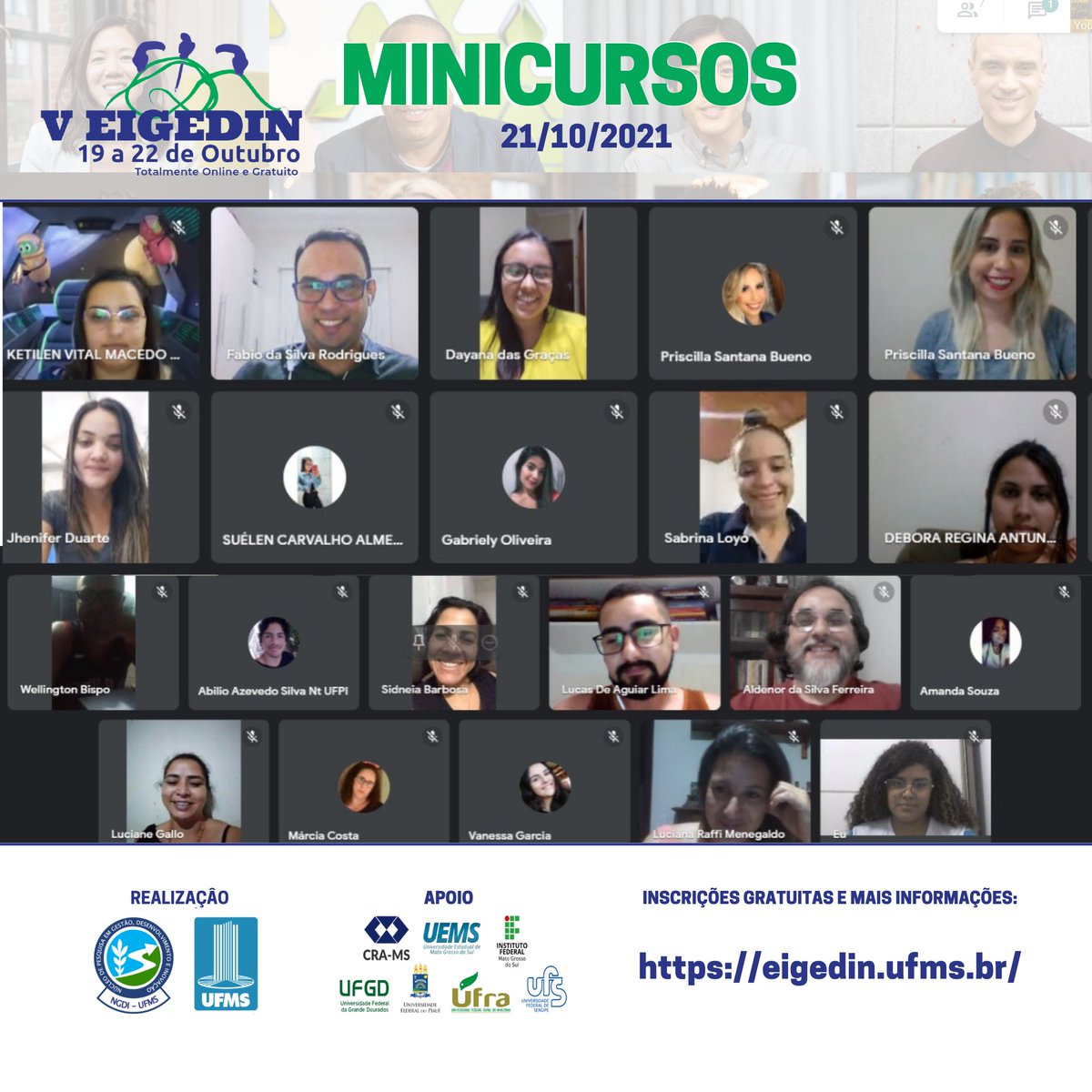 eigedin's tweet photo. Finalizamos o terceiro dia do V EIGEDIN com 17 minicursos em diversas áreas do conhecimento que contaram com centenas de inscritos e muito conteúdo de qualidade. Amanhã tem mais, fique ligado na nossa programação! https://t.co/Nz5QBN0jeq