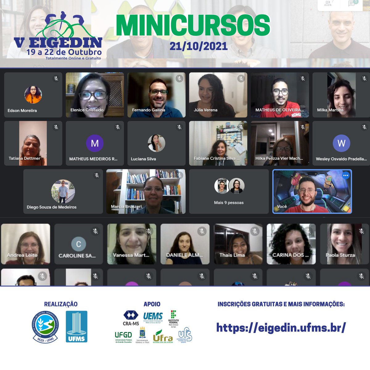 eigedin's tweet photo. Finalizamos o terceiro dia do V EIGEDIN com 17 minicursos em diversas áreas do conhecimento que contaram com centenas de inscritos e muito conteúdo de qualidade. Amanhã tem mais, fique ligado na nossa programação! https://t.co/Nz5QBN0jeq