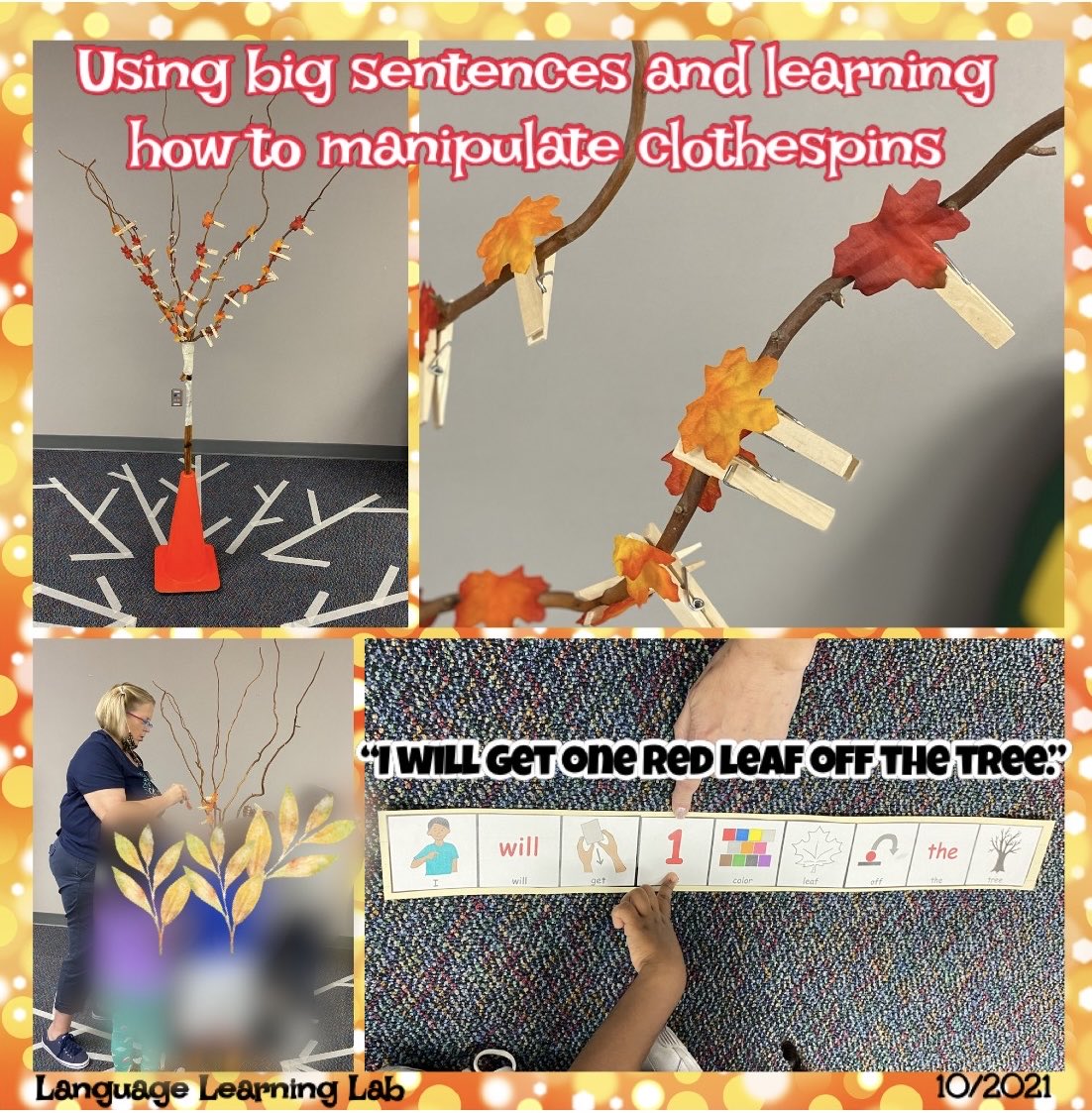 Andre_Bristol's tweet photo. The Language Learning Lab came to life with this makeshift fall tree. Students produced complex sentences and used βalligator fingersβ to remove leaves from the tree! @CFISDAndre #AndreInAction #WhereLearningIsMagical @Juliebslp @AndreNByers #cfisdslps #cfisdslp https://t.co/ZwwlxTKfr4