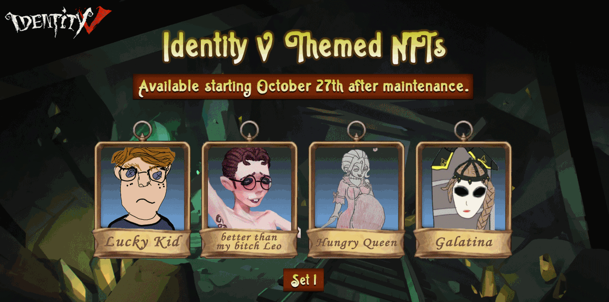 GameIdentity_V's tweet photo. Dear Detectives... We are proud to announce that IdentityV NFTs are officially coming. Head on over to Lifease to purchase Set 1 when they release October 27th.

#IdentityV #NFT https://t.co/Ks9ERraSxT