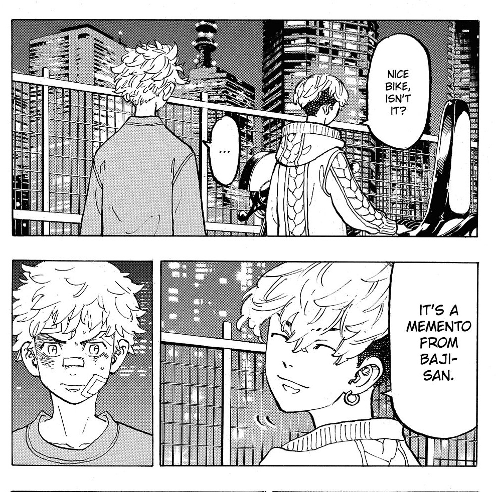 Leí hasta el 120pico por ahora y si no pensaba en Mikey, pensaba "Chifuyu dejá de ser tan viuda". A cada rato "ves está lapicera? Baji-san me la dio. Baji-san también miraba las estrellas. Baji-san me enseñó a respirar. Sabés quién es re lindo? Yo, pero Baji-san tmb lo pensaba" 