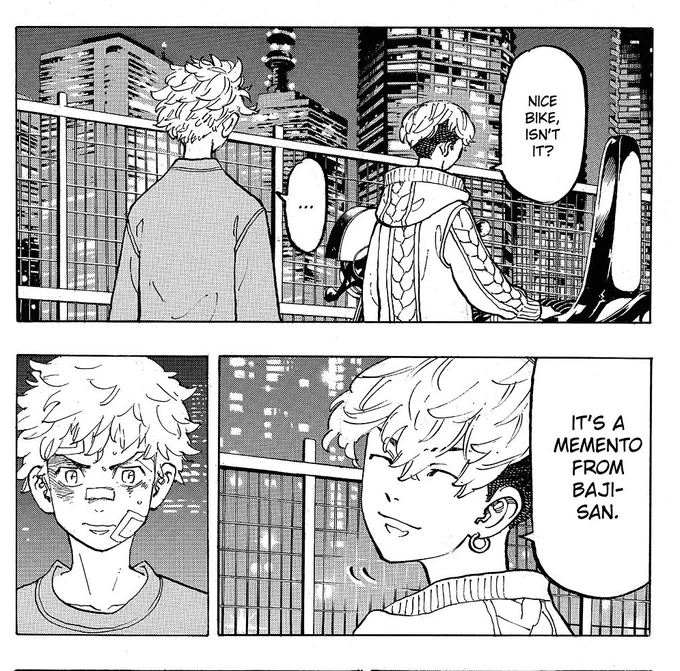 Leí hasta el 120pico por ahora y si no pensaba en Mikey, pensaba "Chifuyu dejá de ser tan viuda". A cada rato "ves está lapicera? Baji-san me la dio. Baji-san también miraba las estrellas. Baji-san me enseñó a respirar. Sabés quién es re lindo? Yo, pero Baji-san tmb lo pensaba" 