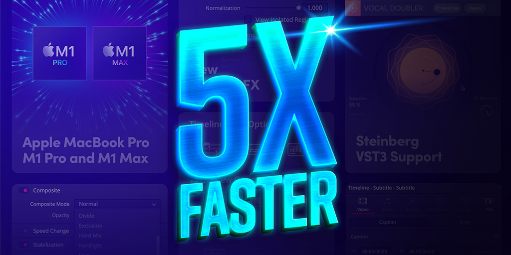 Blackmagic_News's tweet photo. DaVinci Resolve 17.4 Update! Get 5x faster 8K editing and grading on Apple Mac models with M1 Pro and M1 Max chips, plus Dropbox Replay integration, subtitling improvements, support for more languages and layouts with Text+ and more! Download now https://t.co/eBmOvN6BWl https://t.co/MP83ZuYpaD