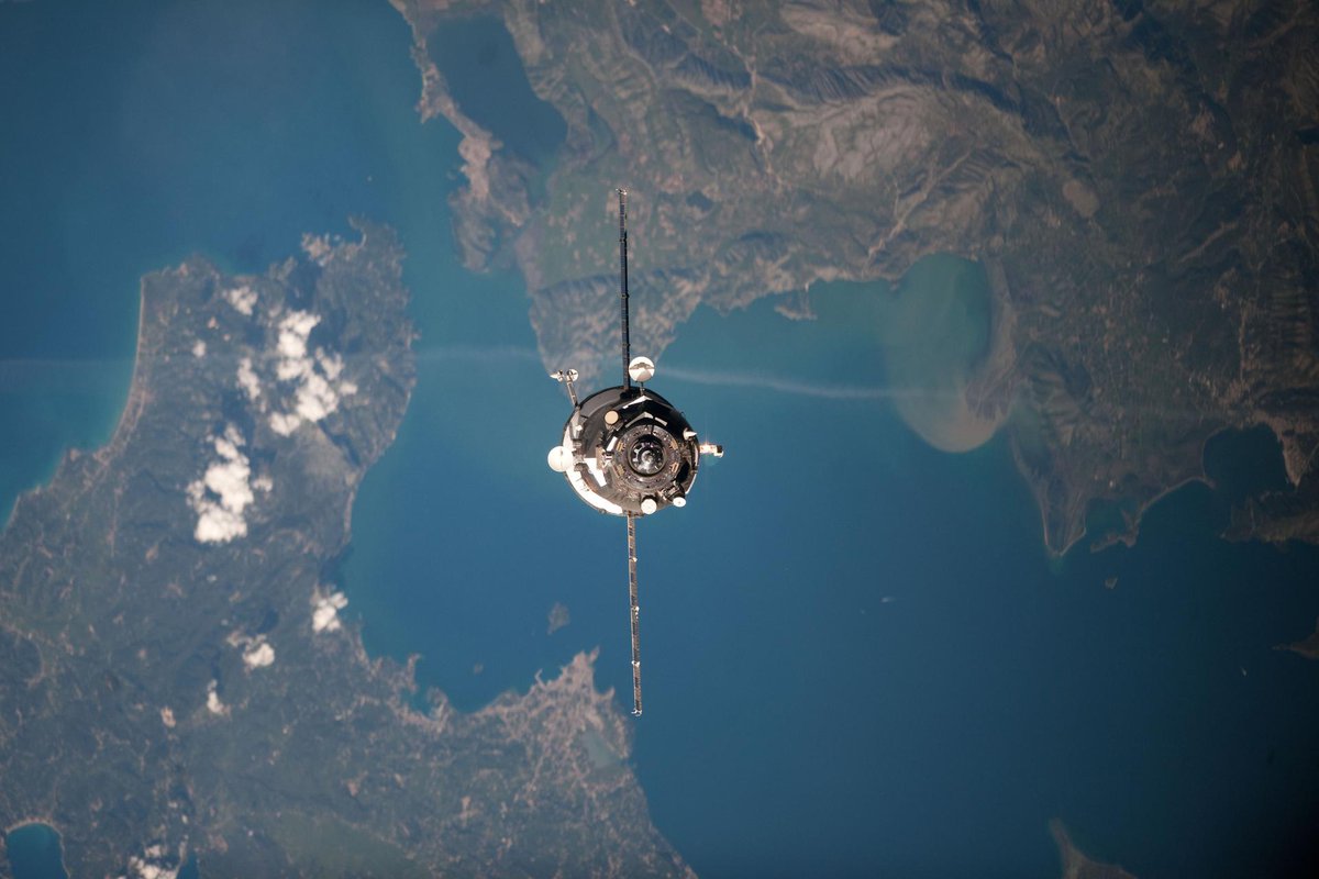 NASA's tweet photo. LIVE NOW: Watch a @Roscosmos cargo spacecraft relocate to another port at the @Space_Station. The move gives the next Progress cargo ship a more direct path to docking: https://t.co/z1RgZwQkWS https://t.co/ZPT4UpzdbX