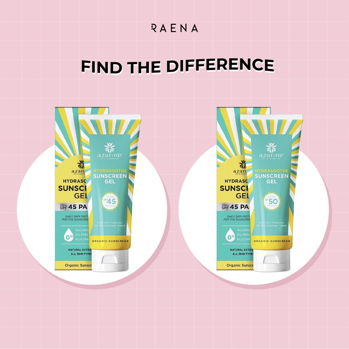 OfficialRaena's tweet photo. YUHUUUU, besok udah #Weekend nih! Kita santai-santai, main game sama MinNa yuk buat menyambut weekend!

Serupa, tapi tak sama! Coba deh, cari perbedaan di antara dua produk #Azarine Hydrasoothe Sunscreen Gel ini! Reply di bawah ya, kalo BFFs tau jawabannya!

#Game #FindDifference https://t.co/vqod1mdOyM