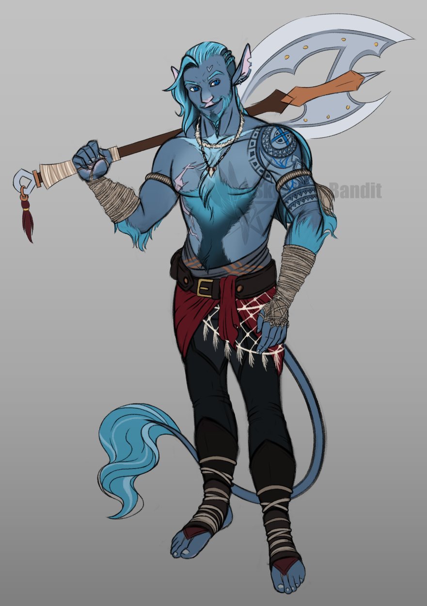 Bandit🗡️ on X: Amidst all the #DnD hype tonight, put a few final details  on the settled design for my firbolg barbarian, Garbhán ~ 💙🪓 He big, he  blue, he'd absolutely take