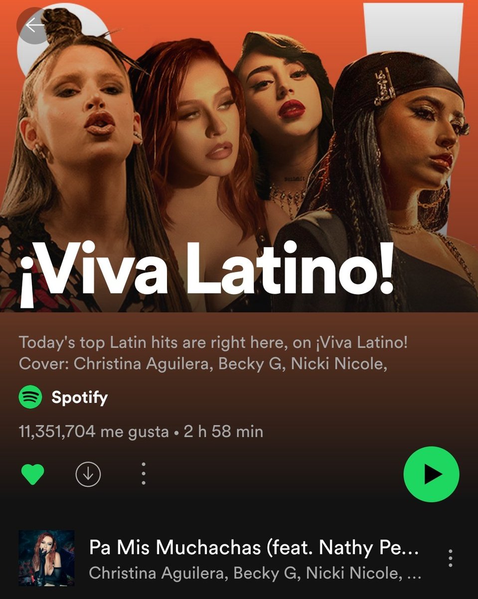 Becky G Charts (@chartbeckyg) on Twitter photo .<a href="/iambeckyg/">Becky G</a>, <a href="/xtina/">Christina Aguilera</a>, <a href="/naikinai19/">naiki</a> & <a href="/NathyPeluso/">Nathy Peluso</a> son portadas en la playlist mas grande de la musica latina en spotify "¡Viva Latino!" & ademas "Pa Mis Muchachas" es #1 en dicha playlist!
• Felicidades Queens! .<a href="/iambeckyg/">Becky G</a>, <a href="/xtina/">Christina Aguilera</a>, <a href="/naikinai19/">naiki</a> & <a href="/NathyPeluso/">Nathy Peluso</a> son portadas en la playlist mas grande de la musica latina en spotify "¡Viva Latino!" & ademas "Pa Mis Muchachas" es #1 en dicha playlist!
• Felicidades Queens!