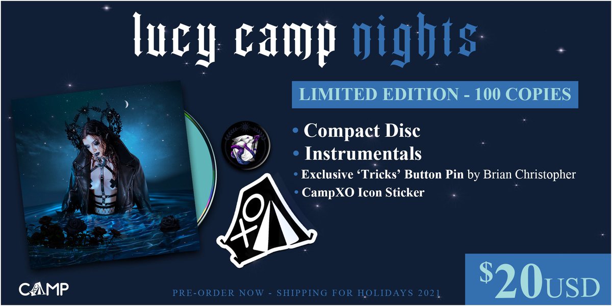 NIGHTS 🌙 Written by me, produced by @peteranthonyred. This project has been in the works for awhile, one of the tracks even dating back to 2019. This is a darkwave record, something new for me + you. CD’s are available for preorder in the link in my bio. THANK YOU CAMPXO 🖤🖤🖤