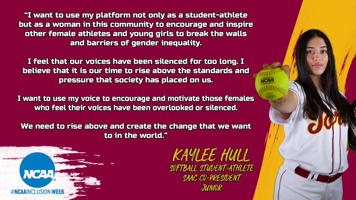 On the final day of #NCAAInclusionWeek SAAC Co-president Kaylee Hull provides her insight on the three questions our students-athletes reflected on this week. 

#NCAAInclusionDay3