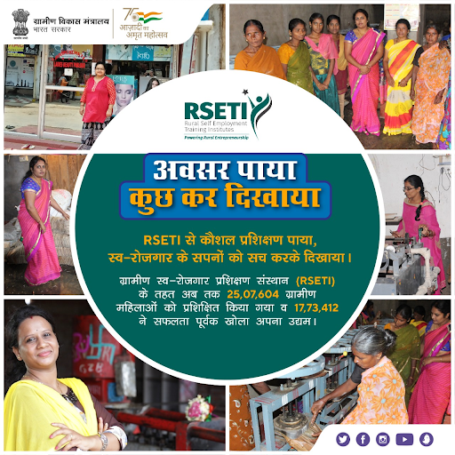 CBCLucknow's tweet photo. #InternationalDayofRuralWomen
ग्रामीण स्वरोजगार प्रशिक्षण संस्थान से प्रशिक्षण पाकर ग्रामीण महिलाएं स्वरोजगार चुन रही हैं। अब तक 25,07,604 ग्रामीण महिलाओं को प्रशिक्षित किया गया व 17,73,412 ने सफलता पूर्वक खोला अपना उद्यम।
#DevelopingRuralIndia #AmritMahotsav @PibLucknow https://t.co/bnlFzW12lh