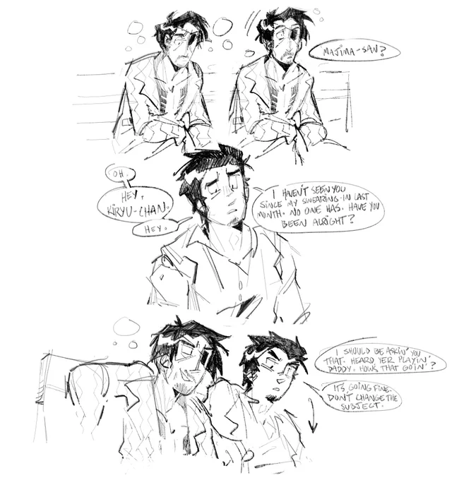 CW: mentions of self-harm / suicide / ableism
.
.
.
big fat comic ive been chippin away at these past few days!! based on a hc i have that majima gets diagnosed with (and reluctantly medicated for) bipolar disorder between y1 and y2 :') #yakuza #ryugagotoku #龍が如く 