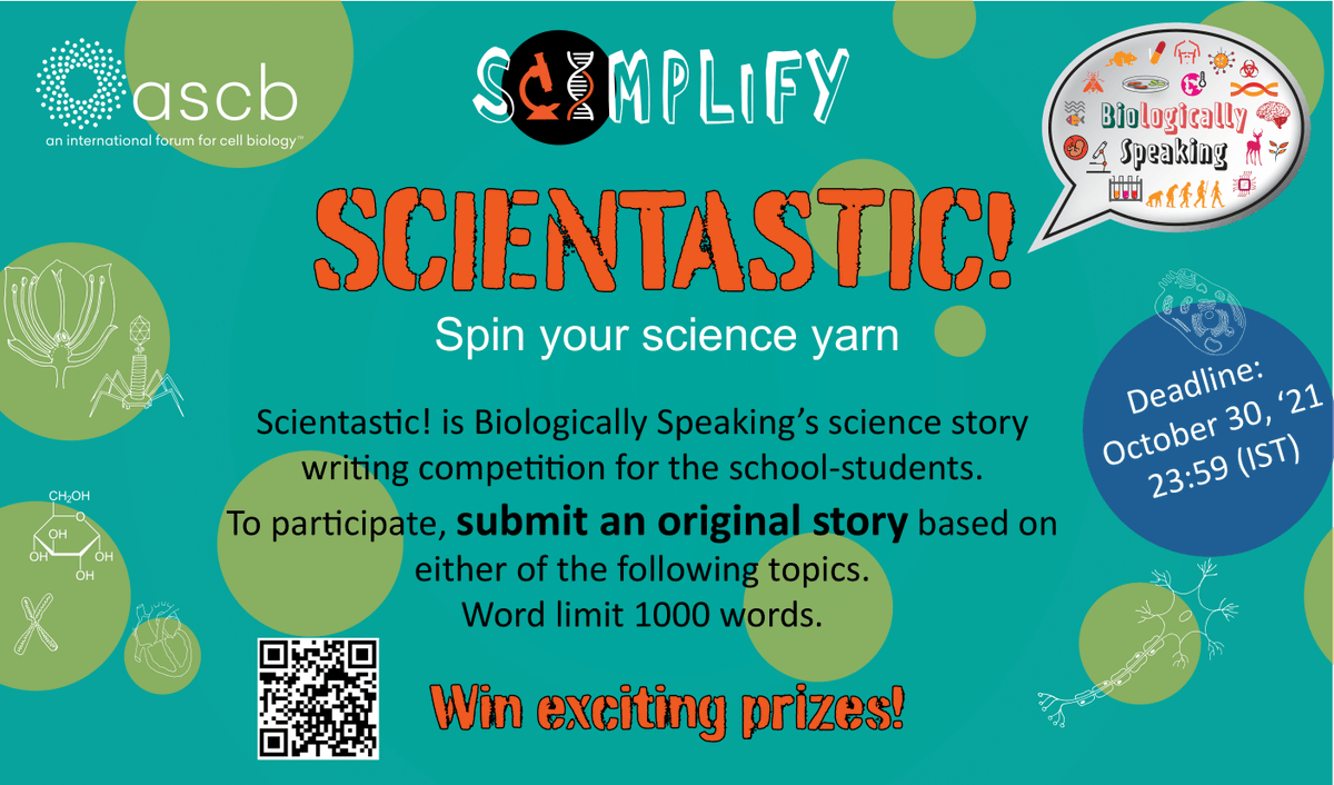 biospeakweb's tweet photo. 𝑺𝒄𝒊𝒆𝒏𝒕𝒂𝒔𝒕𝒊𝒄! invites all the school-children, between grades 9-12, to submit an original story of <1000 words, by 🗓️October 30th.⏰
🌟Exciting prizes for top 2 entries!
🌟Participation certificates for all valid entries.
👉Visit https://t.co/1YHL0fGAjA to learn more! https://t.co/gpOk62BXnJ