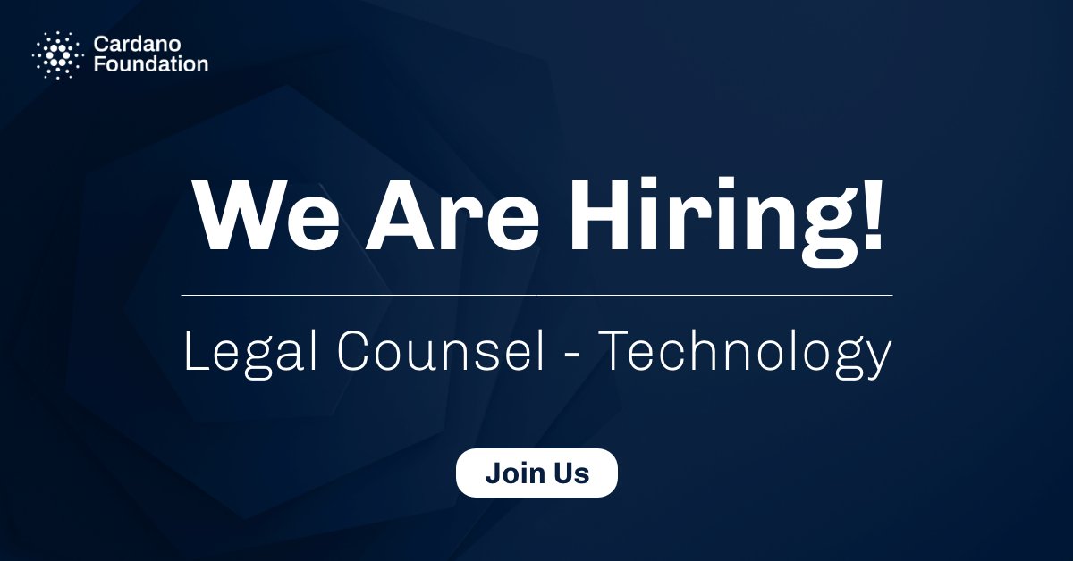 Join the Cardano Foundation in Ireland! 

We are looking for a tech-savvy legal expert to support our legal and regulatory functions within the technology and blockchain space. 

Ready for a new and exciting opportunity? 
Apply! bit.ly/3ncaU6n 

#legalcounsel #irishjobs