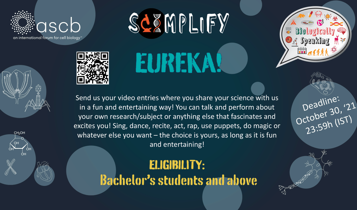 biospeakweb's tweet photo. 𝑬𝒖𝒓𝒆𝒌𝒂! invites all the Bachelor's students &amp; above, to submit a <3 minutes video, sharing your science creatively, by 🗓️October 30th.⏰
🌟Exciting prizes for top 2 entries!
🌟Participation certificates for all valid entries.
👉Visit https://t.co/RXZ5f2CLMw to learn more! https://t.co/6c5gh1RS5x